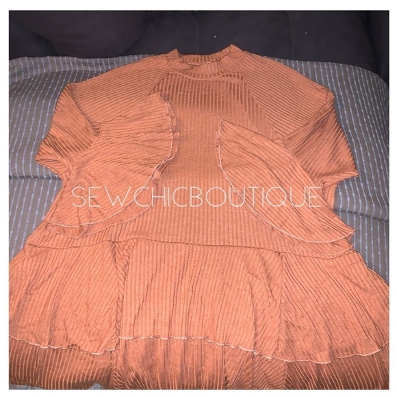Rib Knit Ruffle Mini Dress in Chai - Picture 6 of 8